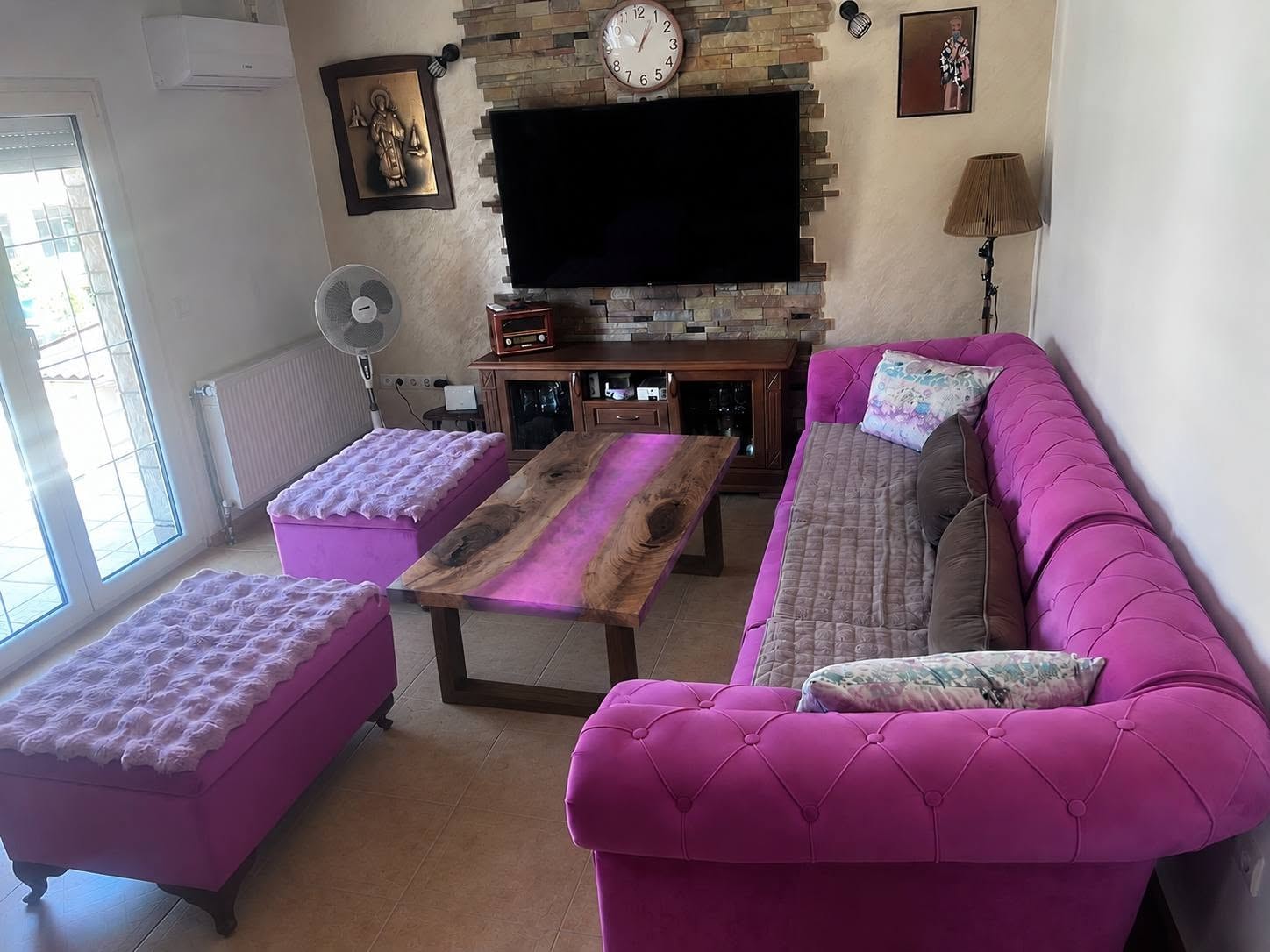 Live-Edge Hardwood & Magenta Resin River Coffee Table